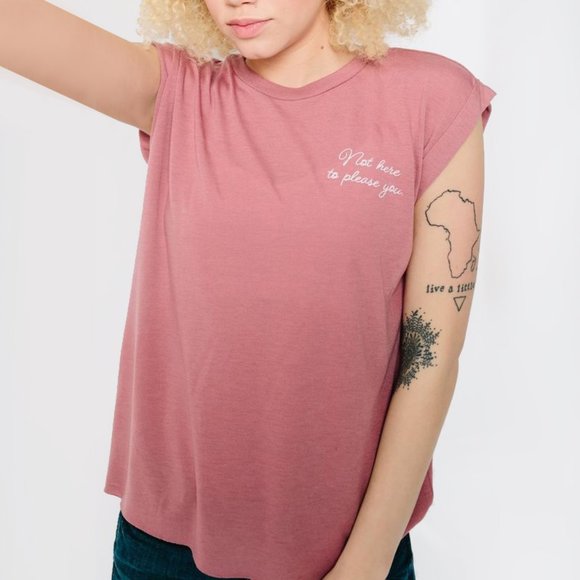 Mauve pink Not Here To Please You feminist t shirt - Picture 6 of 7